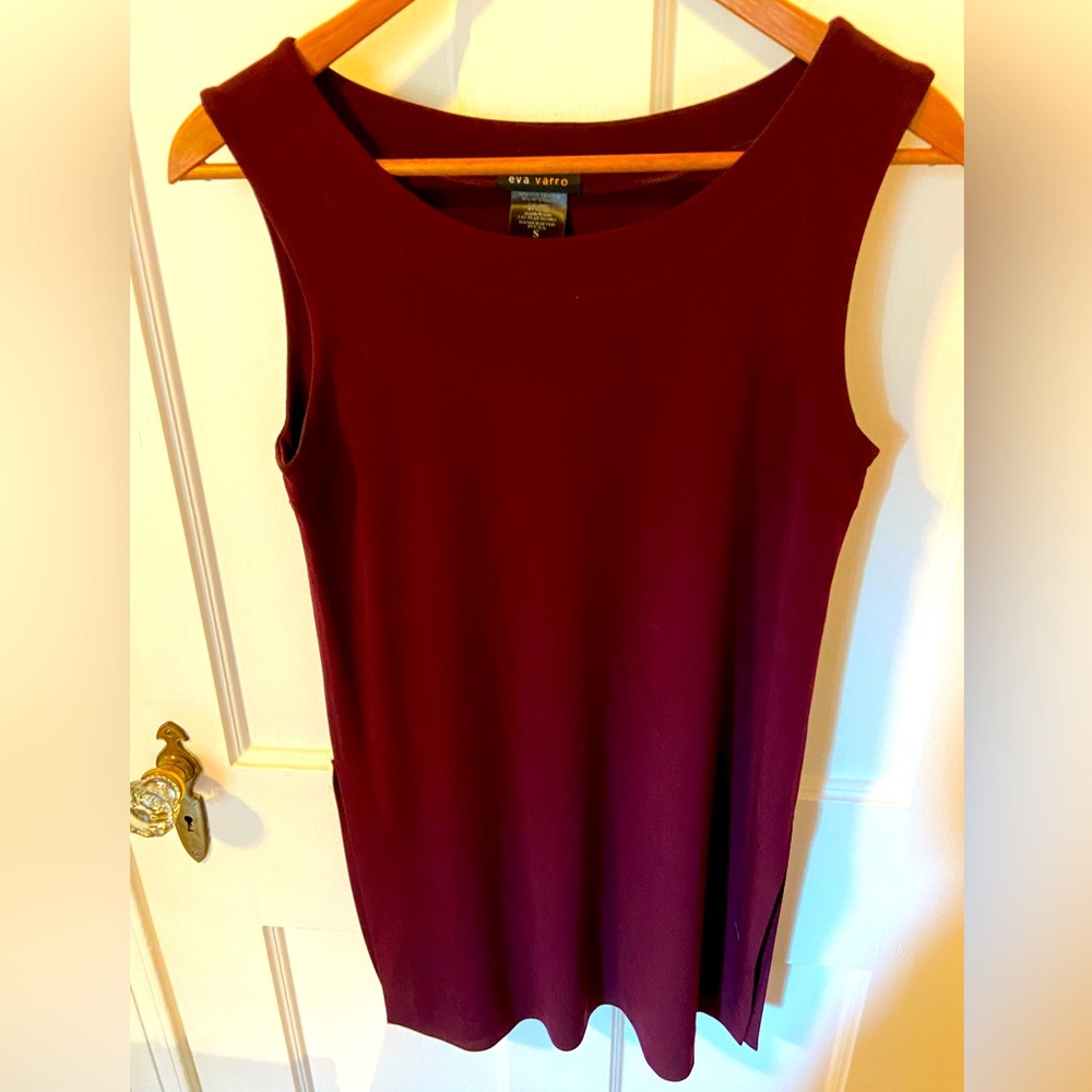 Eva Varro sleeveless tunic in luxurious wine color, flows beautifully, size S